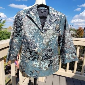 LAFAYETTE 148 NEW YORK FLORAL BROCADE JACQUARD BLAZER, TEALS & GOLD SHEEN SZ 8